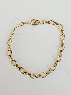 Vintage 12K Gold Filled Signed Polished Infinity Figaro Chain Link Bracelet 7"